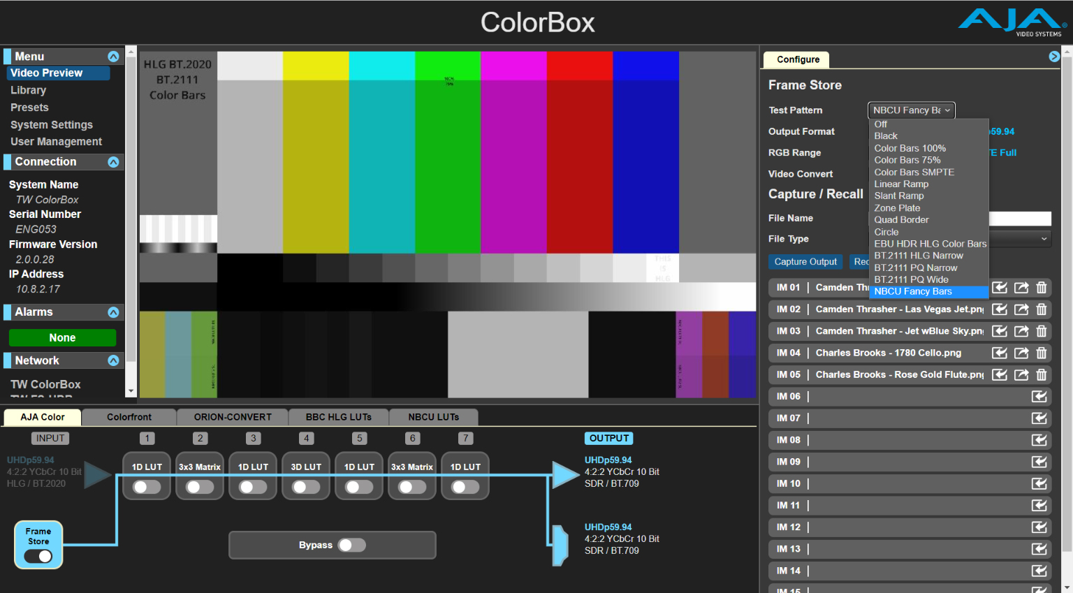 ColorBox from AJA with LUT Color Transforms